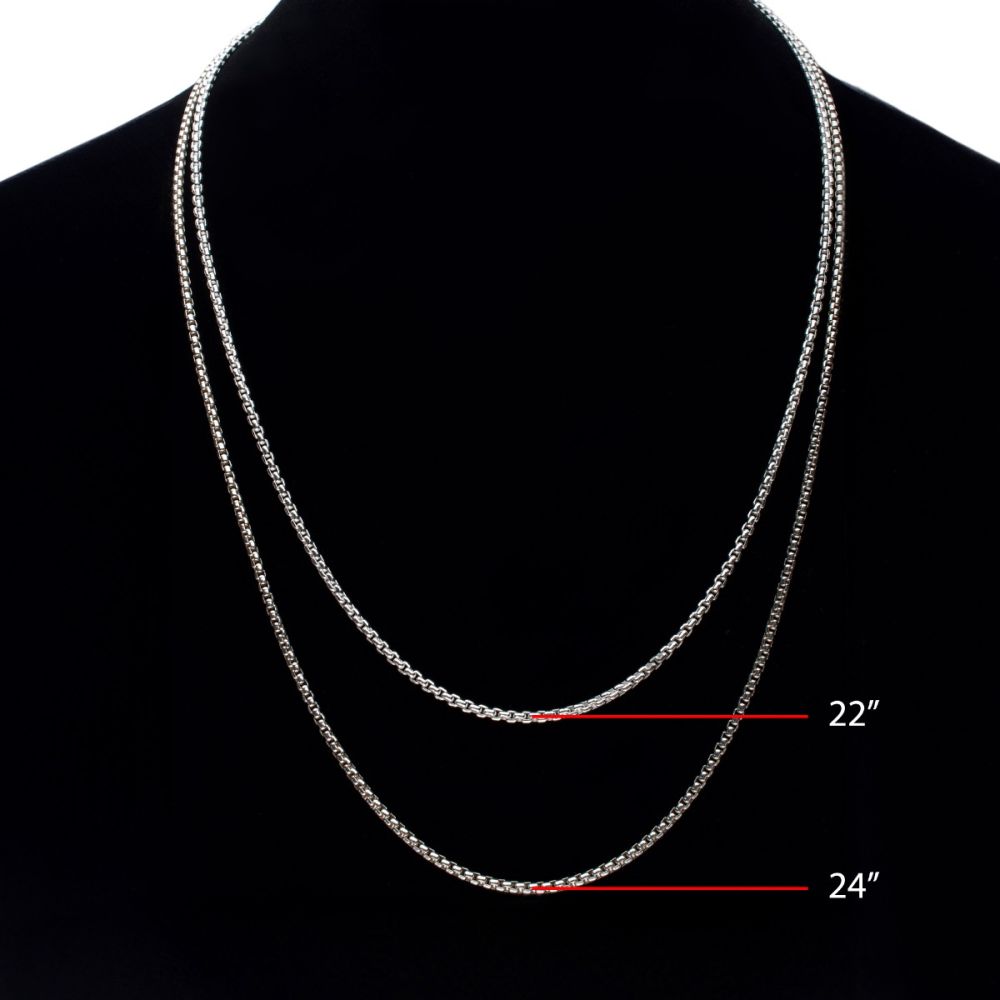 2.6mm 925 Italy Silver Black Rhodium Plated Brushed Satin Finish Box Chain Necklace 22"