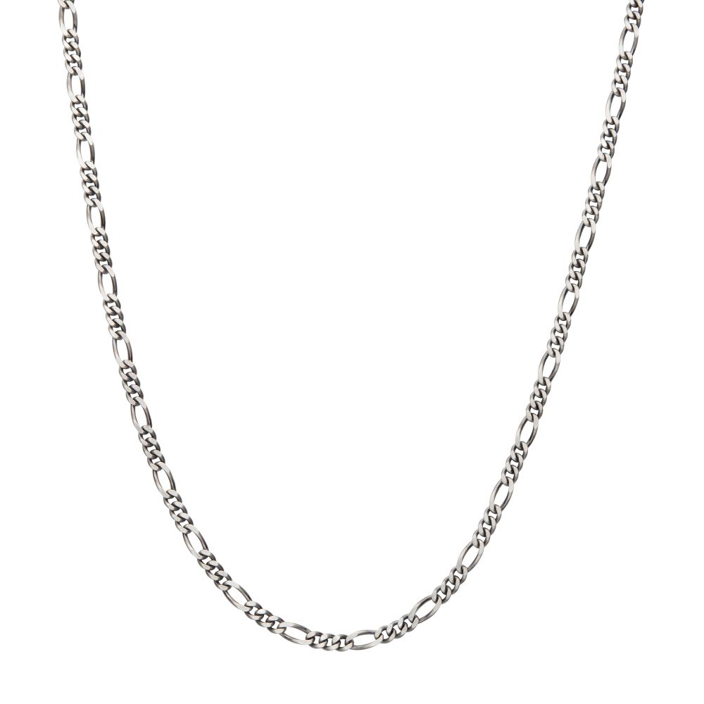 4.3mm 925 Italy Silver Black Rhodium Plated Brushed Satin Finish Figaro Chain Necklace 22"