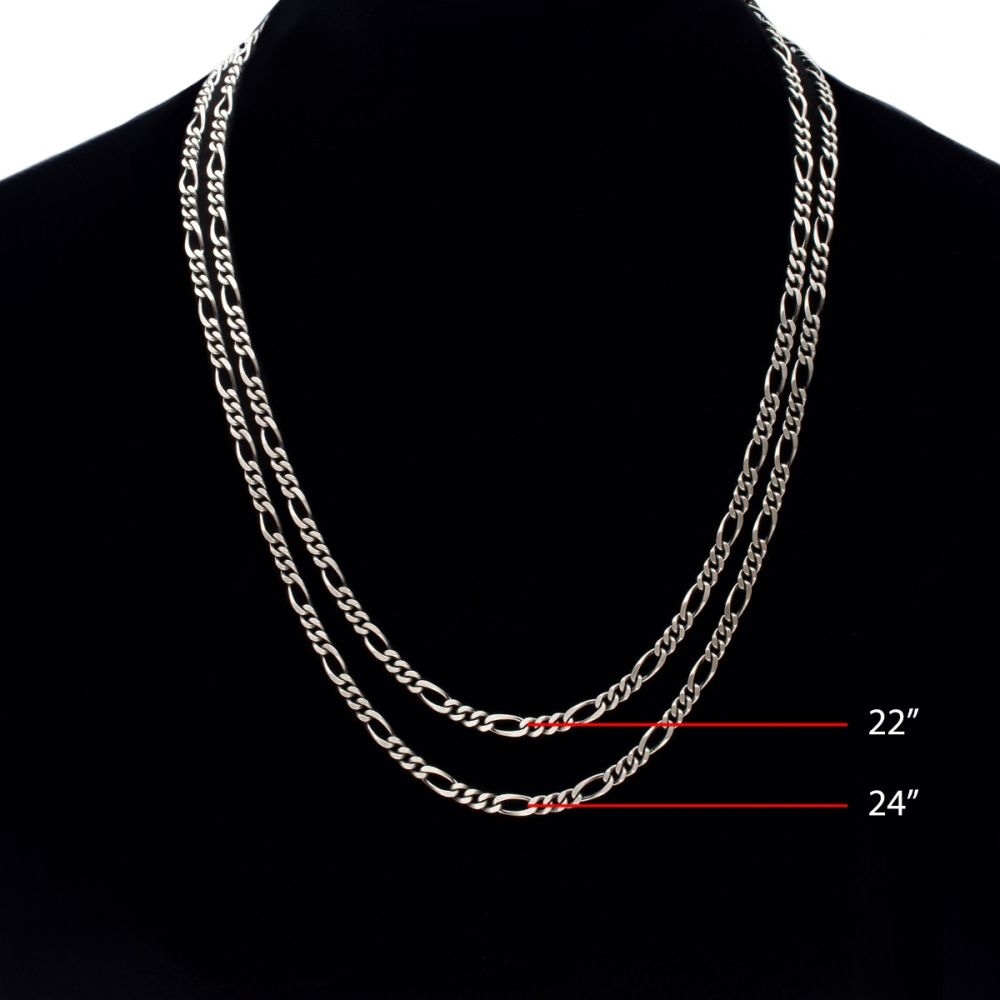 4.3mm 925 Italy Silver Black Rhodium Plated Brushed Satin Finish Figaro Chain Necklace 22"
