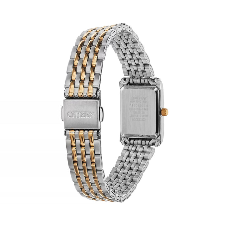 Citizen Two-Tone Stainless Steel Watch | Rectangular Case | White Dial | Quartz Women's Bracelet Watch | EJ5854-56A - Brownee Jewelers