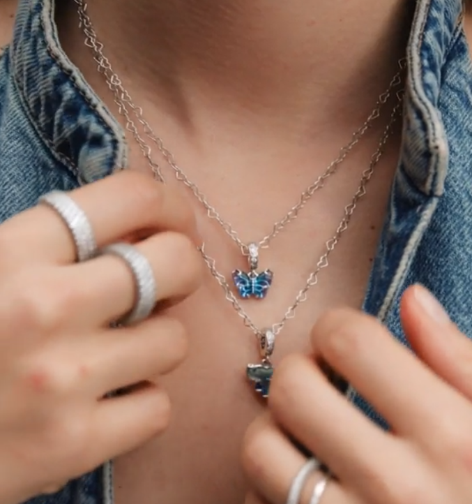 Pandora Blue Murano Glass Butterfly Dangle Charm in Sterling Silver with Clear Cubic Zirconia Accents on the bail