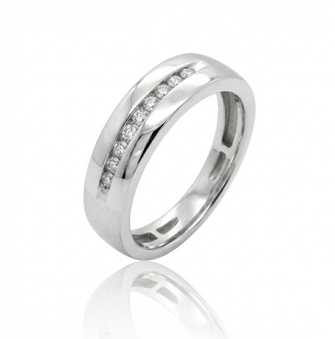 Diamond Channel Band | Round Diamonds | 0.10 ctw | 10K White Gold Ring | Channel Set - Brownee Jewelers