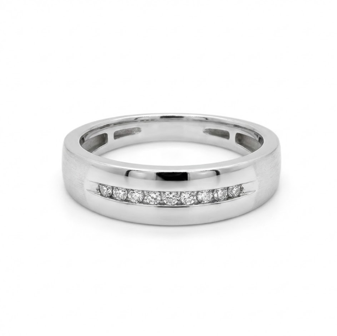 Diamond Channel Band | Round Diamonds | 0.10 ctw | 10K White Gold Ring | Channel Set - Brownee Jewelers