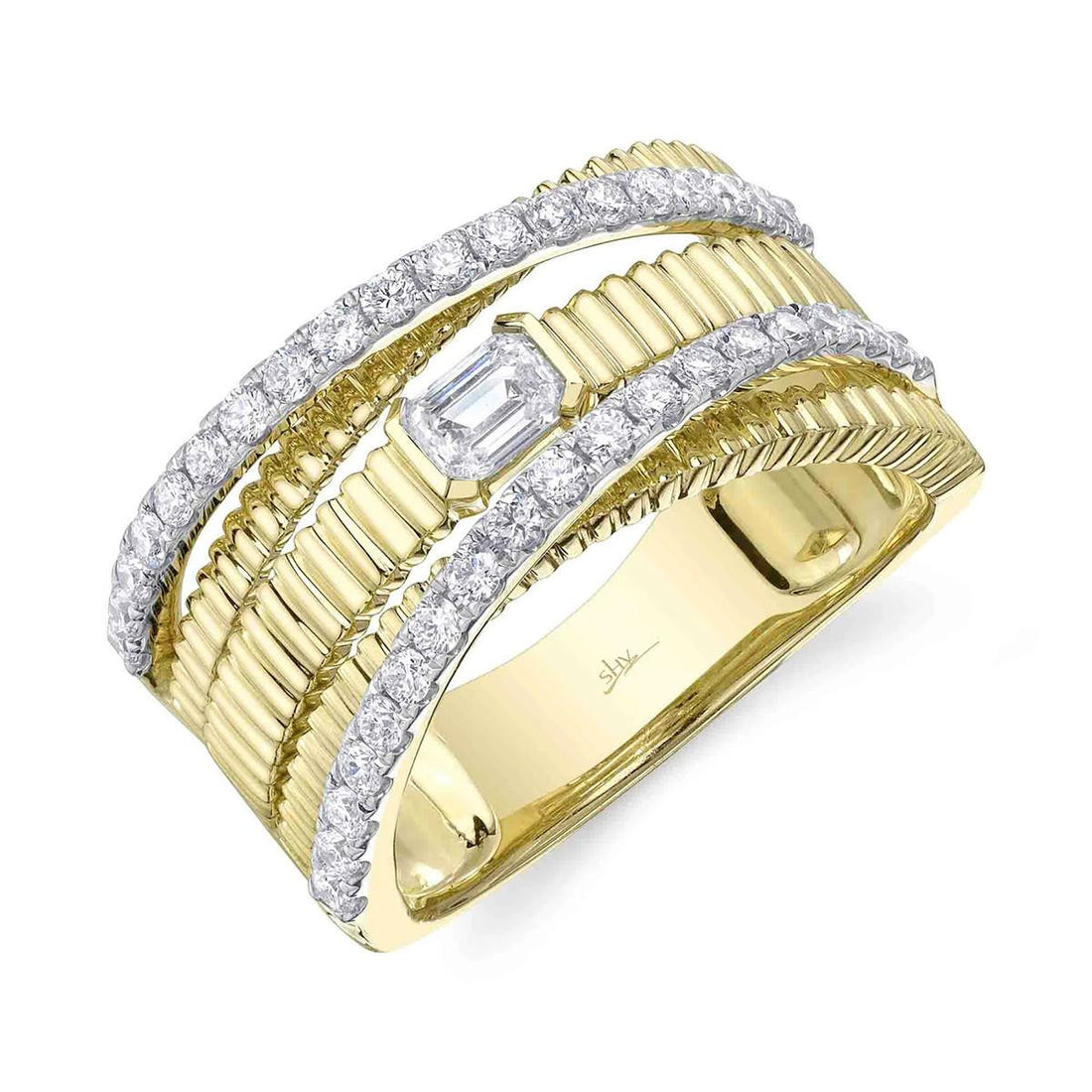 SHY CREATION | .85CT DIAMOND MULTI BAND RIBBED RING | 14K YELLOW GOLD | SC22009947RD - Brownee Jewelers