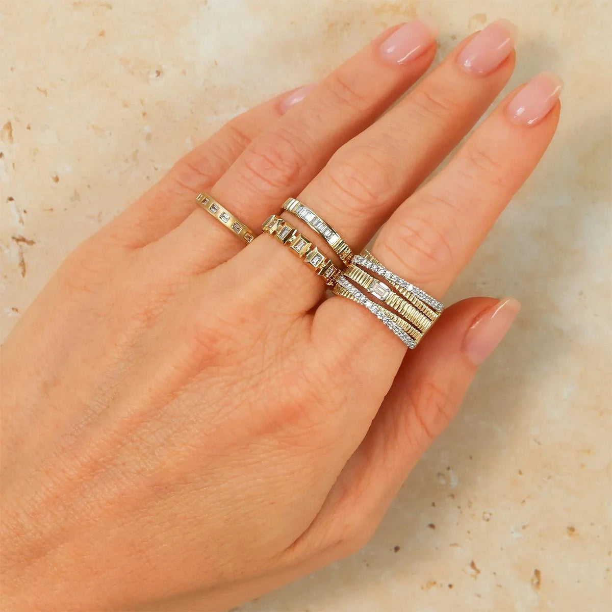 SHY CREATION | .85CT DIAMOND MULTI BAND RIBBED RING | 14K YELLOW GOLD | SC22009947RD - Brownee Jewelers