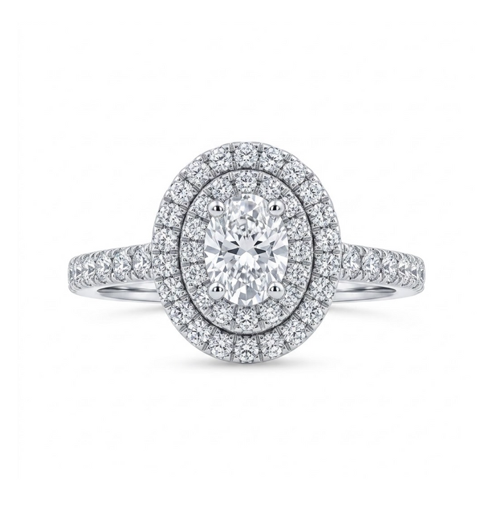 Oval Double Halo Diamond Ring | 14K White Gold | .38 CT Oval Center Diamond | MJMG90412SCMO14W - Brownee Jewelers
