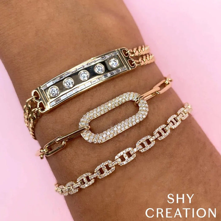 SHY CREATION | DIAMOND TAB LINK BRACELET | 14K WHITE GOLD | 1.05 CTW | SC55024484 - Brownee Jewelers