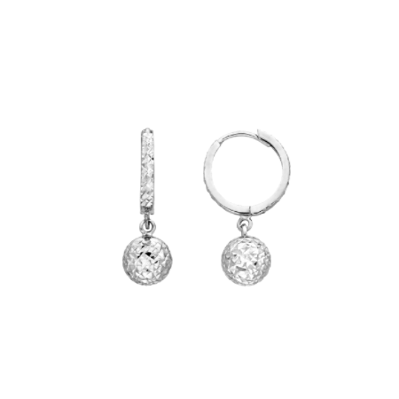 Small Diamond-Cut Hoop Earrings with Ball Drop in Rhodium-Plated Sterling Silver