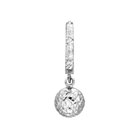 Small Diamond-Cut Hoop Earrings with Ball Drop in Rhodium-Plated Sterling Silver