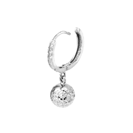 Small Diamond-Cut Hoop Earrings with Ball Drop in Rhodium-Plated Sterling Silver