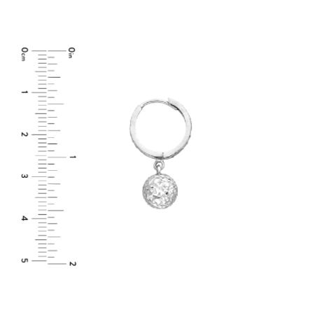 Small Diamond-Cut Hoop Earrings with Ball Drop in Rhodium-Plated Sterling Silver