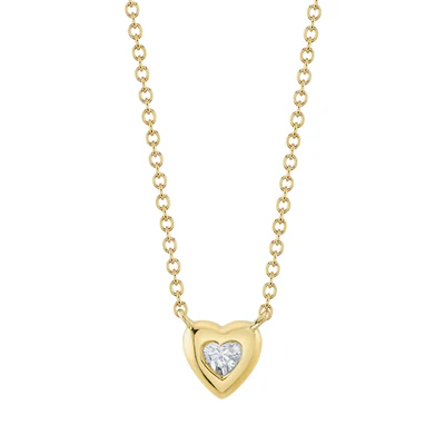 Bezel-Set Diamond Heart Necklace | 14K Yellow Gold | Round Diamond | Heart Pendant - Brownee Jewelers