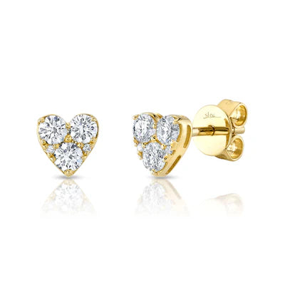 Diamond Heart Stud Earrings | 14K Yellow Gold | Pavé Diamonds | Heart Studs - Brownee Jewelers