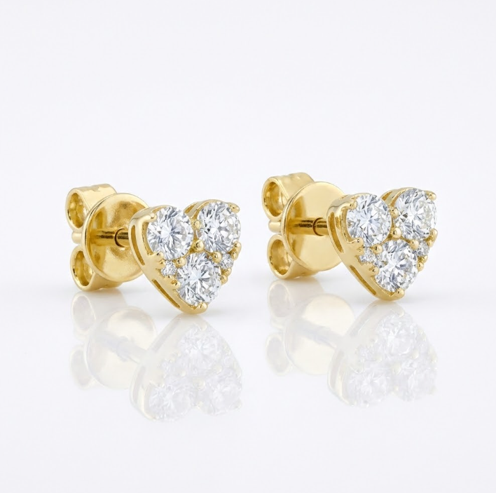 Diamond Heart Stud Earrings | 14K Yellow Gold | Pavé Diamonds | Heart Studs - Brownee Jewelers