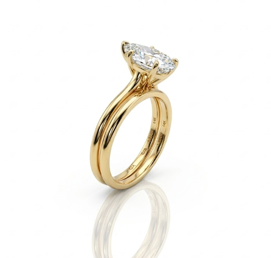 Pear Lab-Grown Diamond Solitaire Bridal Ring Set | 14K Yellow Gold | 1.88 CT, VS2, F Color| Classic Matching Band - Brownee Jewelers