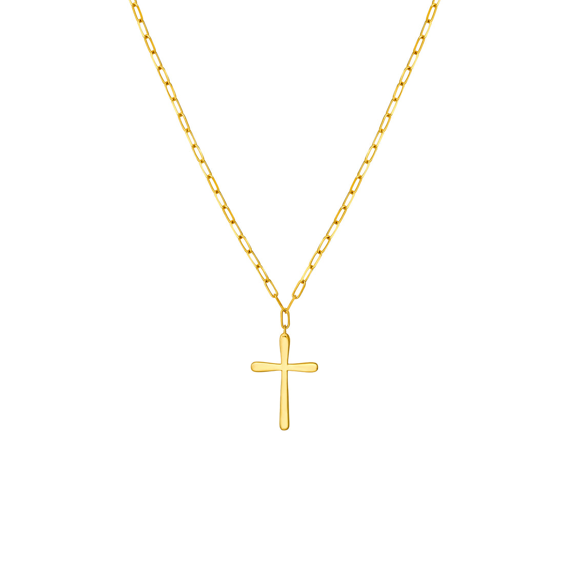 14K Yellow Gold 3D Cross Pendant Necklace on Paperclip Chain 18 Inch