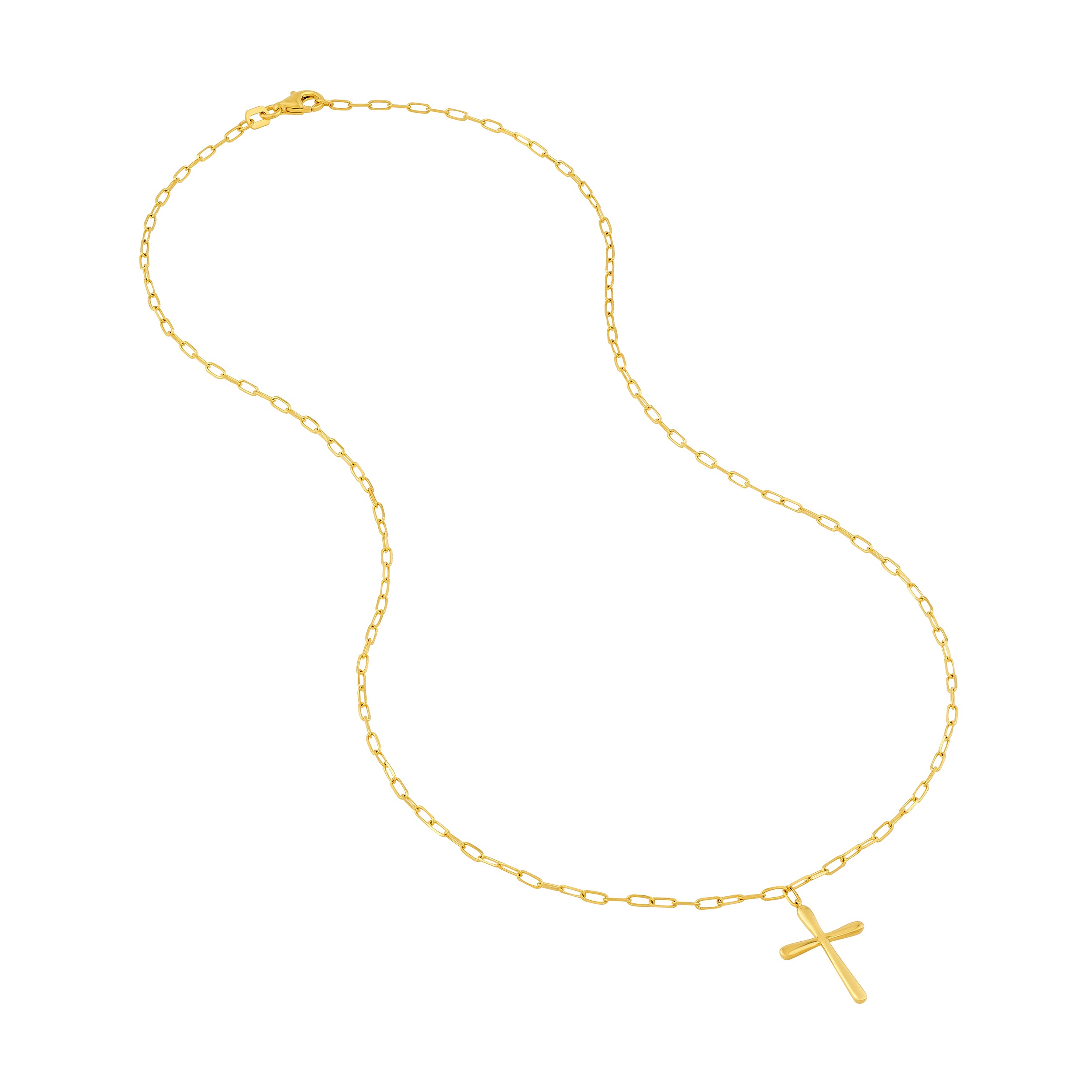 14K Yellow Gold 3D Cross Pendant Necklace on Paperclip Chain 18 Inch