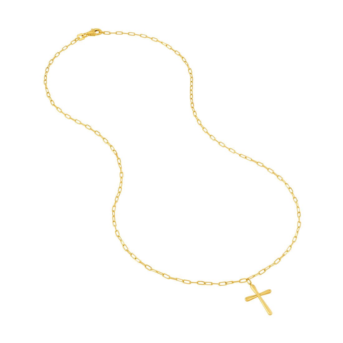 14K Yellow Gold 3D Cross Pendant Necklace on Paperclip Chain 18 Inch
