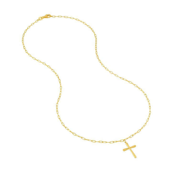 Cross Pendant Necklace | 14K Yellow Gold | Cross Necklace | Polished 3D Cross Pendant | 18 Inch Paperclip Chain - Brownee Jewelers