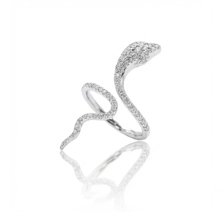 Diamond Snake Ring | 0.62 ctw Round Brilliant | 14K White Gold | Pave Wrap Design