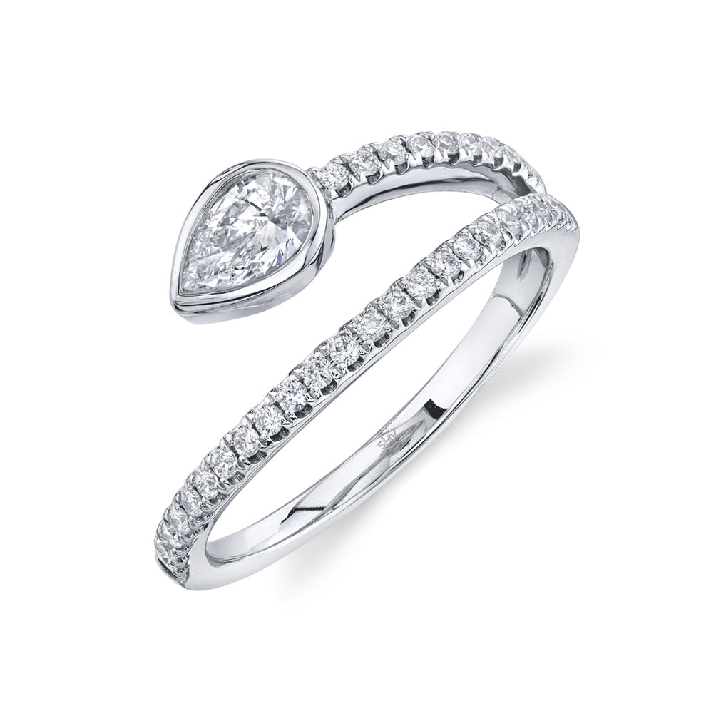 PEAR AND ROUND DIAMOND BYPASS RING IN 14K WHITE GOLD