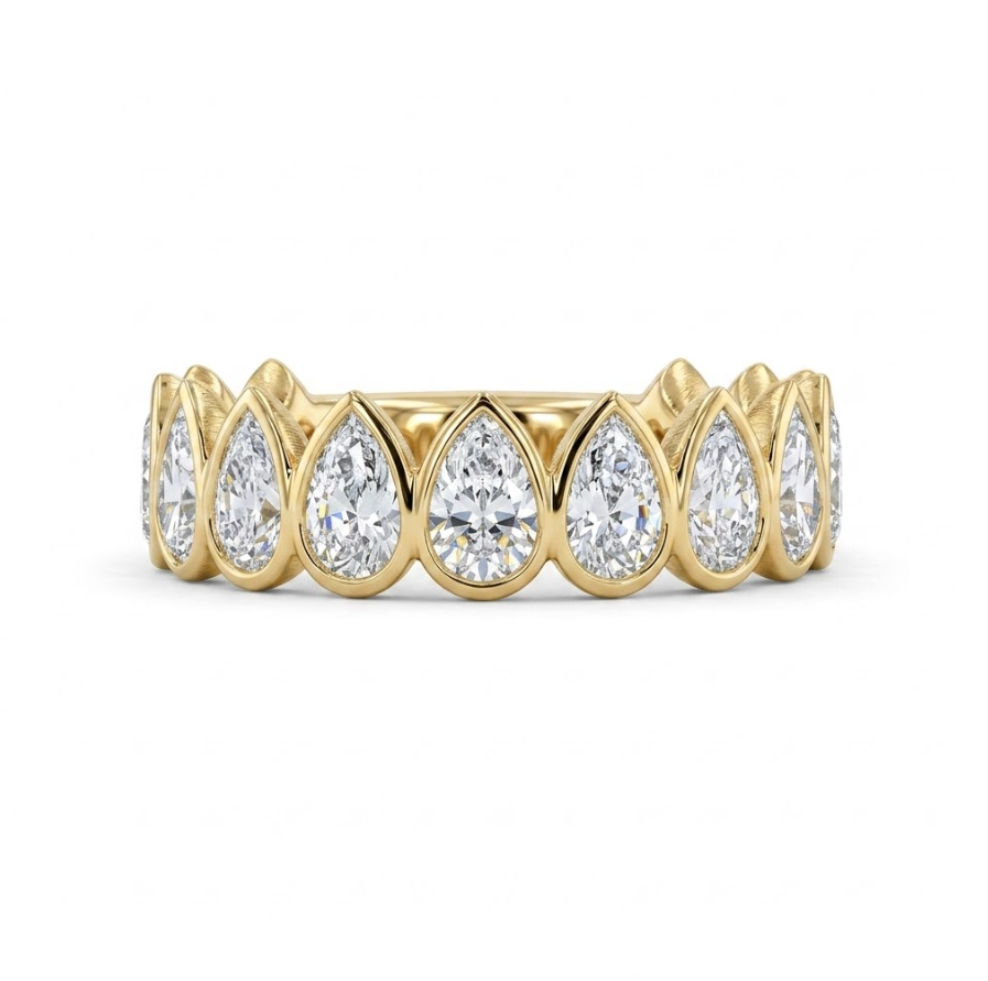 Pear Lab-Grown Diamond Band | 14K Yellow Gold | 1.91 CTW Bezel Set | Eternity Style - Brownee Jewelers