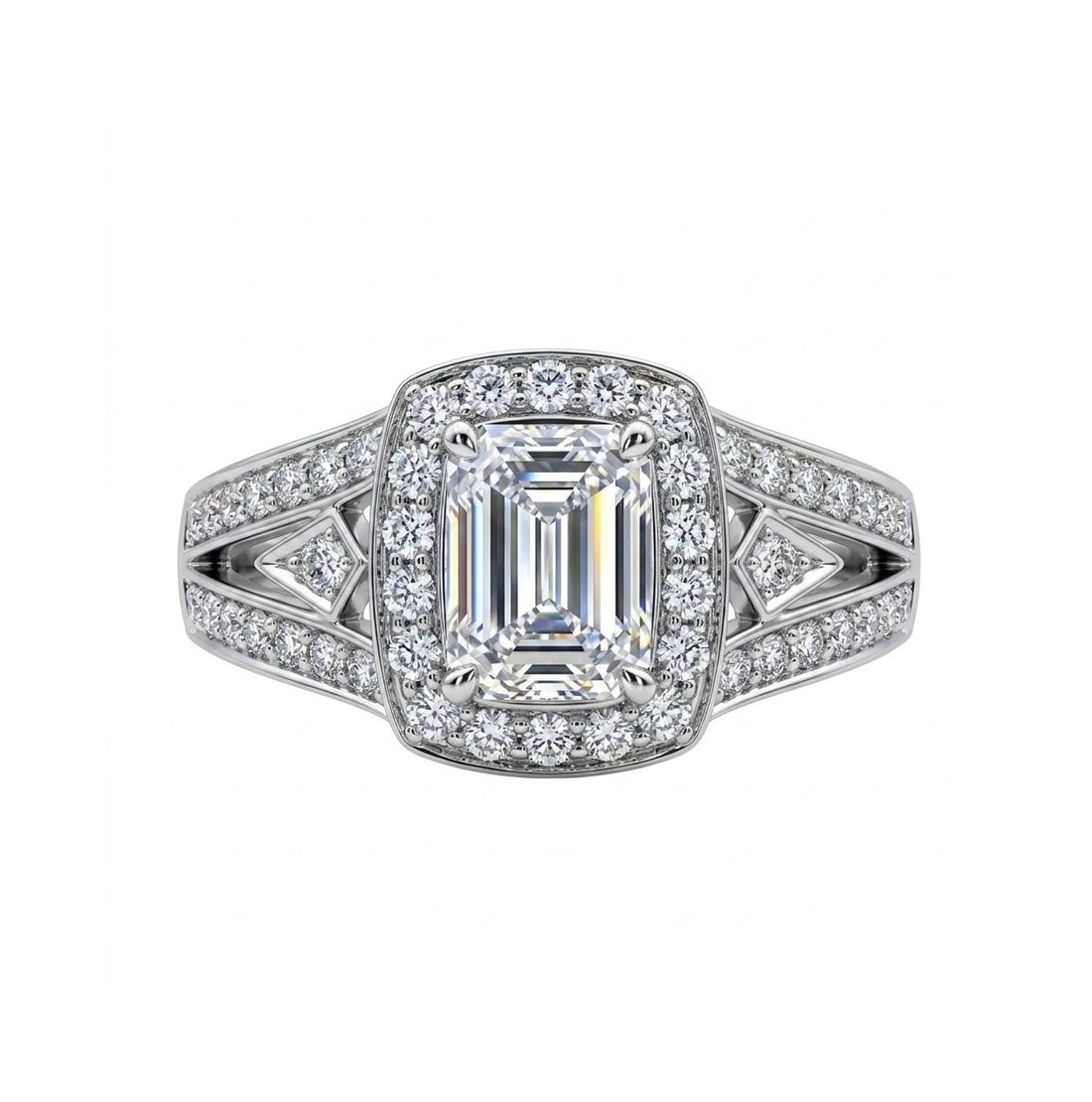 18K White Gold Emerald-Cut Diamond Halo Ring | 0.50 CT Center