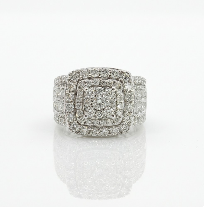 Cushion Halo Diamond Engagement Ring | 10K White Gold | 2.00 ctw | Statement Bridal Ring - Brownee Jewelers