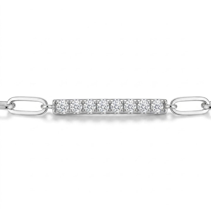 DiamondLite Cubic Zirconia Bar & Paperclip Link Chain Bracelet | Sterling Silver | 6.5+1 Inch Adjustable Bracelet | R1AC9J004Q-00LAQB3 - Brownee Jewelers