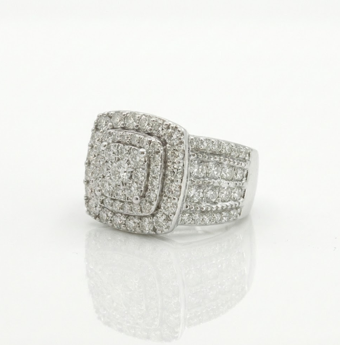 Cushion Halo Diamond Engagement Ring | 10K White Gold | 2.00 ctw | Statement Bridal Ring - Brownee Jewelers