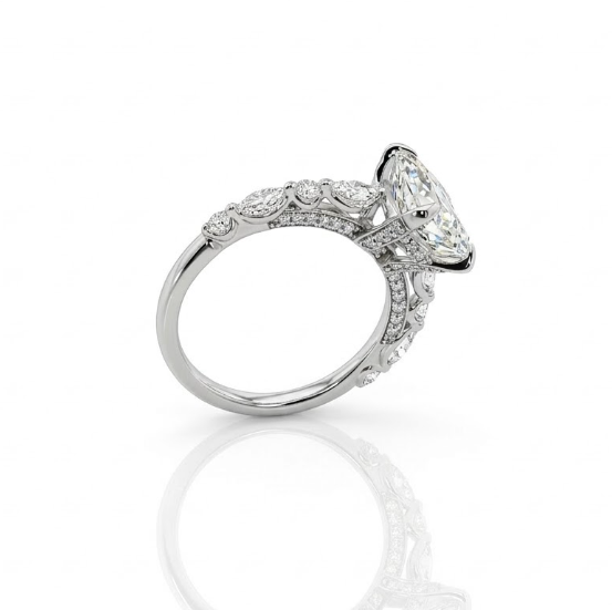 3.63 ctw Lab-Grown Diamond Engagement Ring | 14K White Gold | 3.11 ct Emerald Cut VS2/E | Marquise & Round Diamond Accents - Brownee Jewelers