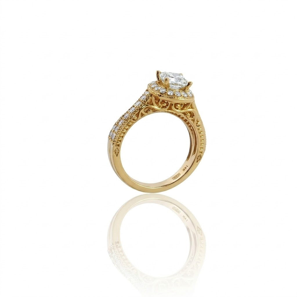 Princess Cut Diamond Bridal Set | 14K Yellow Gold | Halo Diamond Engagement Ring Set | Approx. 1 CT Center - Brownee Jewelers