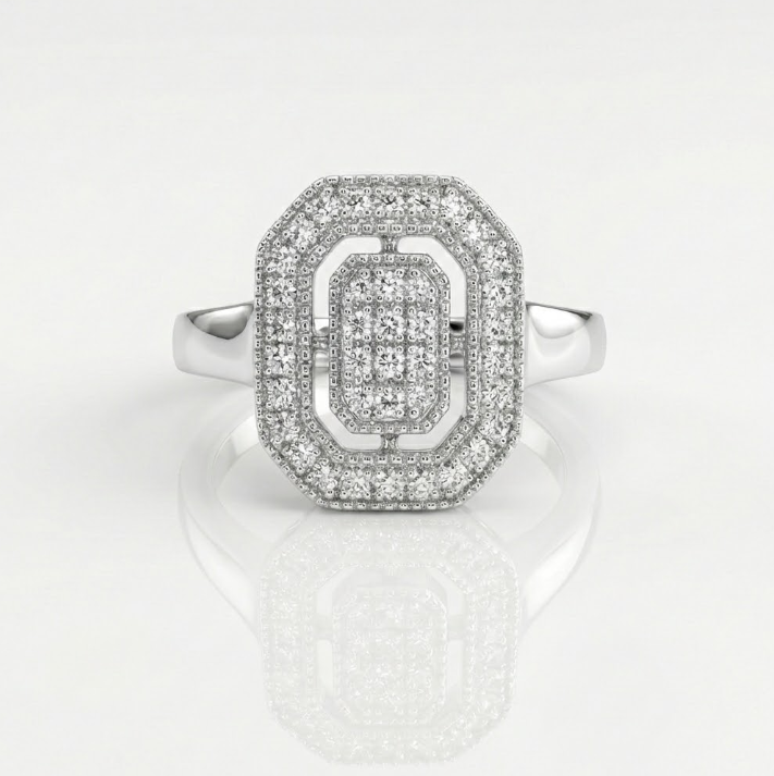 Round Diamond Cluster Halo Ring | 10K White Gold | 0.50 ctw Diamond Fashion Ring - Brownee Jewelers