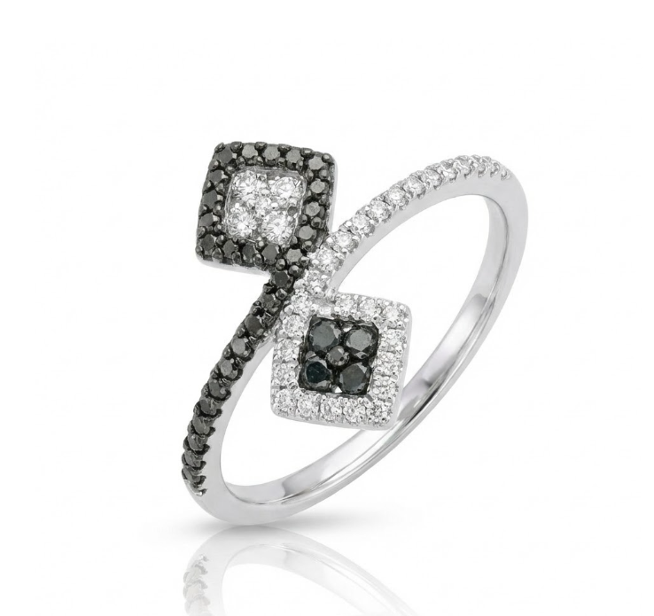 Black & White Diamond Geometric Ring | 10K White Gold | Split Band Modern Design - Brownee Jewelers