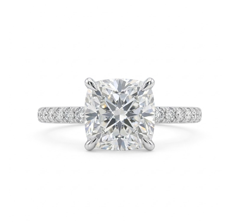 Round Lab-Grown Diamond Engagement Ring | 14K White Gold | Approx. 2 ct Center | Pavé Diamond Band - Brownee Jewelers