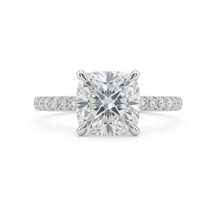 Round Lab-Grown Diamond Engagement Ring | 14K White Gold | Approx. 2 ct Center | Pavé Diamond Band - Brownee Jewelers