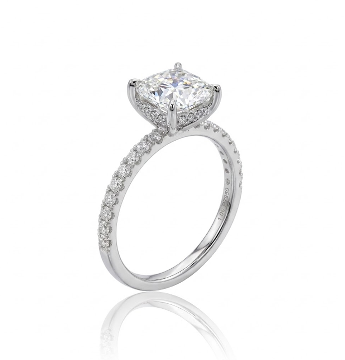 Round Lab-Grown Diamond Engagement Ring | 14K White Gold | Approx. 2 ct Center | Pavé Diamond Band - Brownee Jewelers