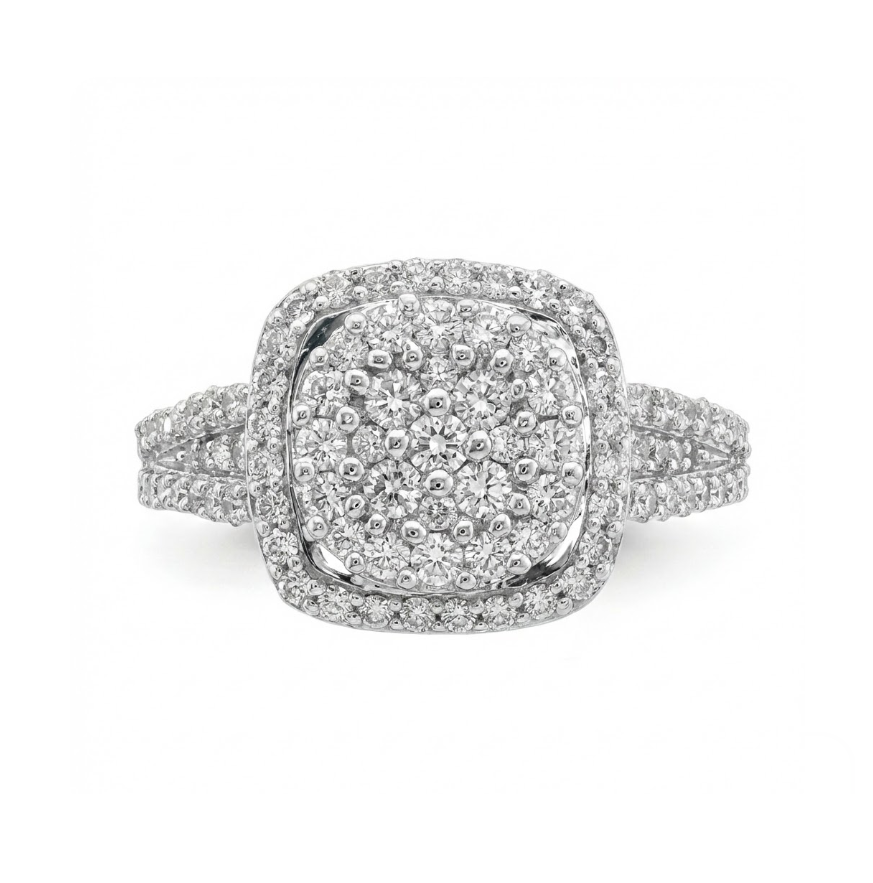 Round Diamond Cluster Halo Ring | 10K White Gold | Diamond Fashion Ring - Brownee Jewelers