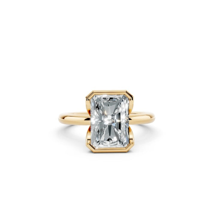 Radiant-Cut Lab-Grown Diamond Half Bezel Ring | 14K Yellow Gold | 3.09 ctw | Modern Solitaire Design | Half Bezel Setting - Brownee Jewelers