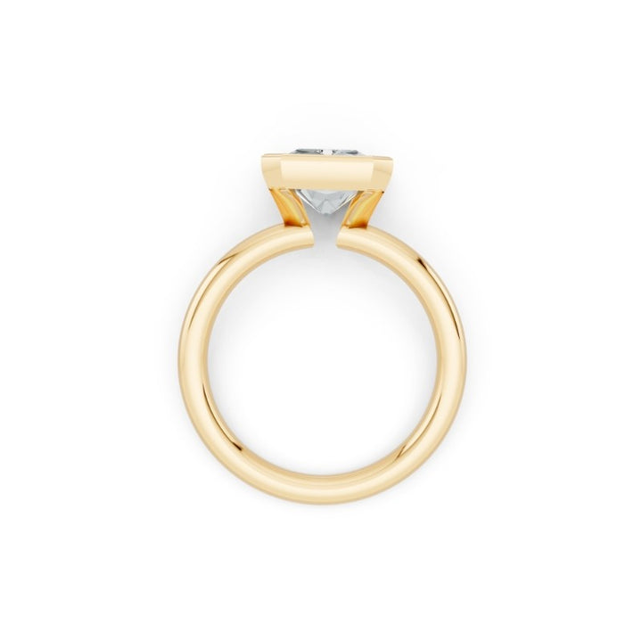 Radiant-Cut Lab-Grown Diamond Half Bezel Ring | 14K Yellow Gold | 3.09 ctw | Modern Solitaire Design | Half Bezel Setting - Brownee Jewelers