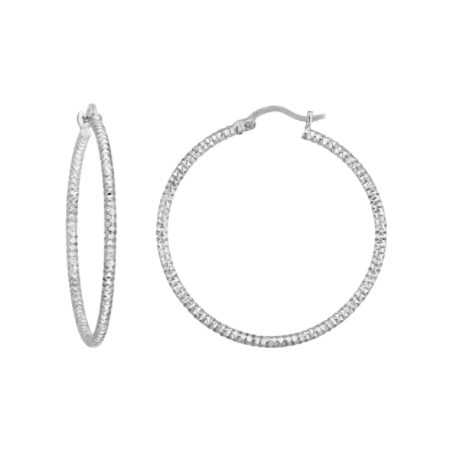 2Millimeter by 30Millimeter DIAMOND-CUT HOOP EARRINGS IN STERLING SILVER