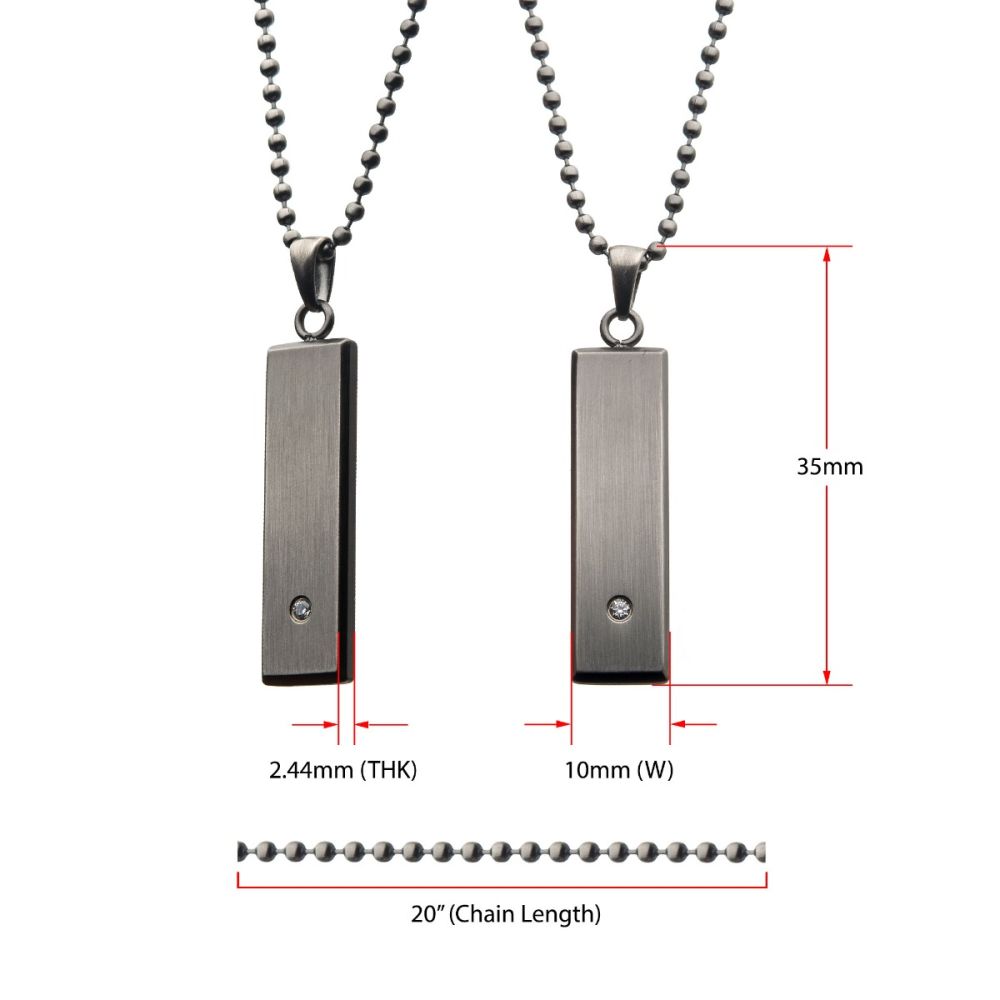 Stainless Steel with 2mm Clear CZ Tag Pendant with Ball Chain