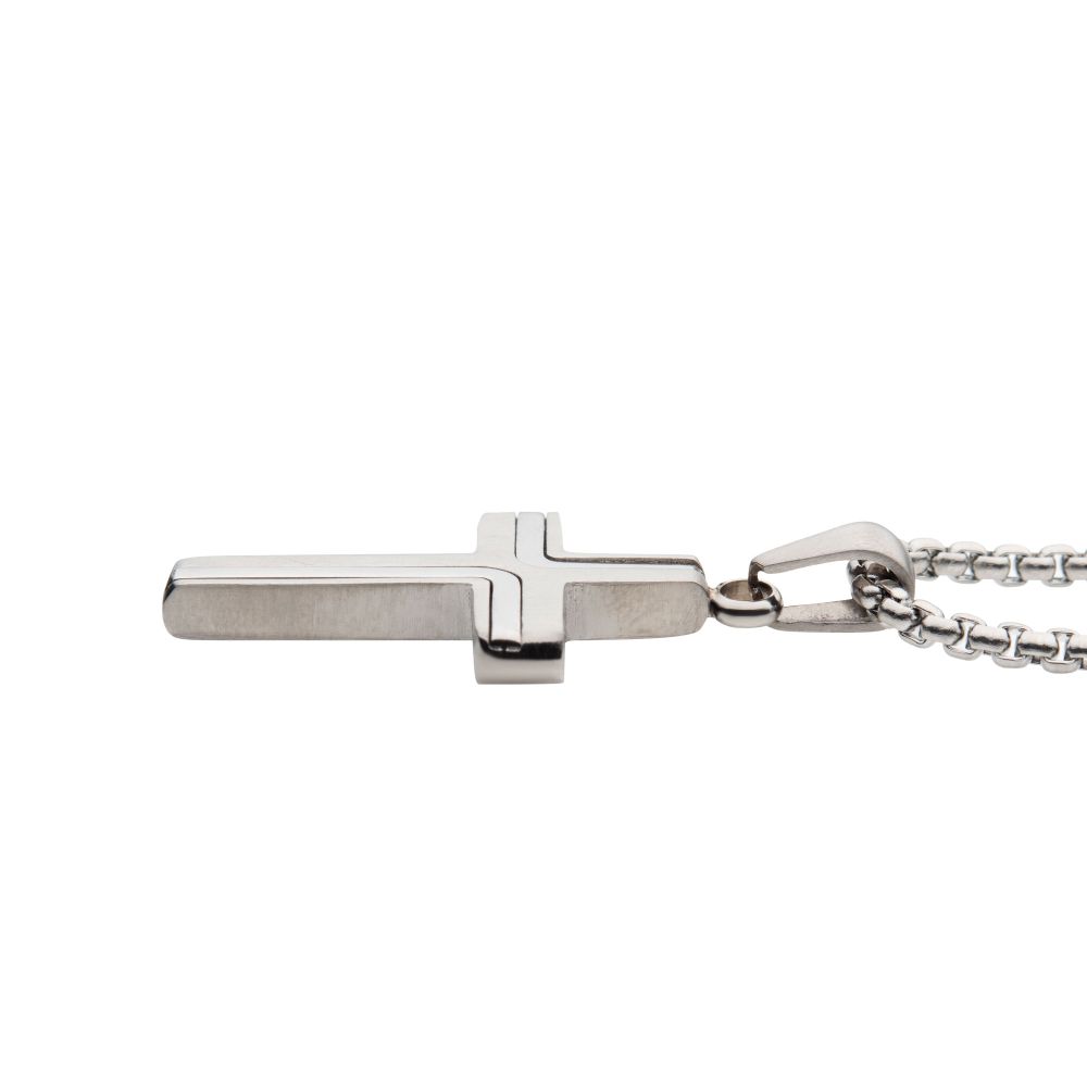 Steel Cross Drop Pendant with Round Box Chain 22"