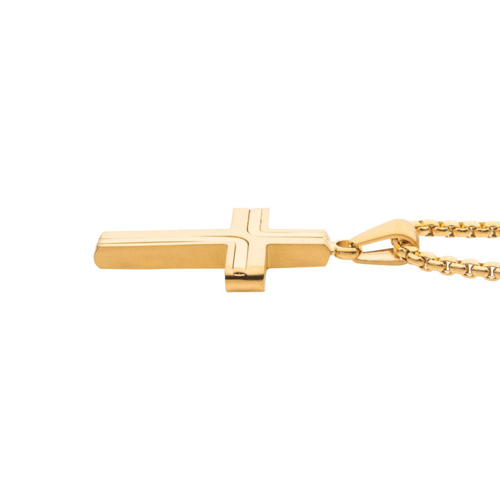 18Kt Gold IP Cross Drop Pendant with Round Box Chain