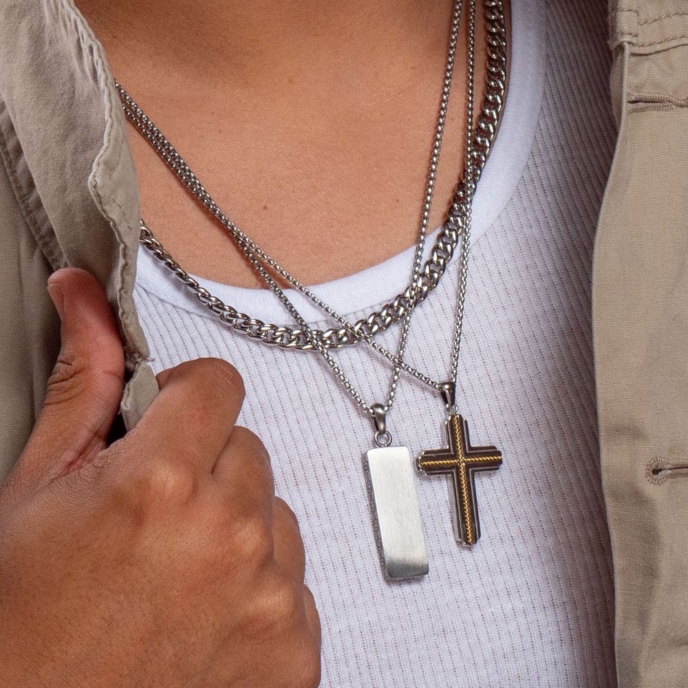 Steel Engravable Drop Pendant with Round Box Chain