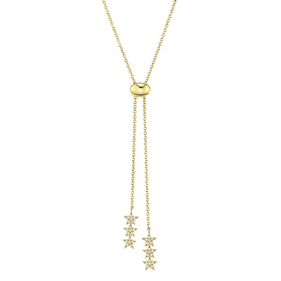 Diamond Star Bolo Necklace | 14K Yellow Gold | Pavé Diamonds | Adjustable Necklace - Brownee Jewelers
