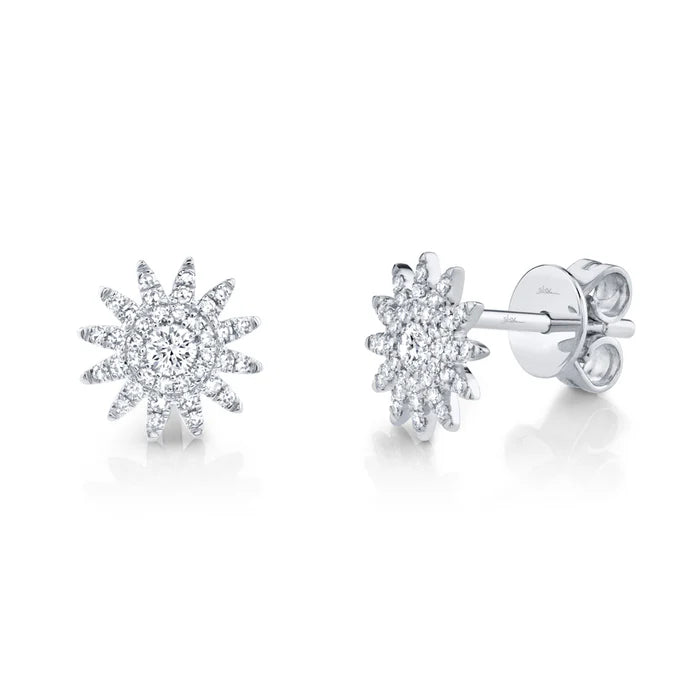 Diamond Starburst Stud Earrings | 14K White Gold | 0.24 ctw | Radiant Studs - Brownee Jewelers