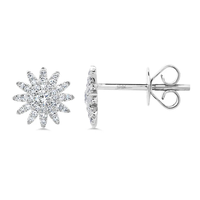 Diamond Starburst Stud Earrings | 14K White Gold | 0.24 ctw | Radiant Studs - Brownee Jewelers