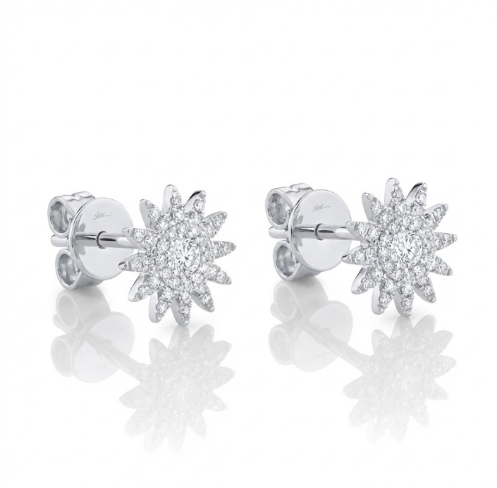 Diamond Starburst Stud Earrings | 14K White Gold | 0.24 ctw | Radiant Studs - Brownee Jewelers
