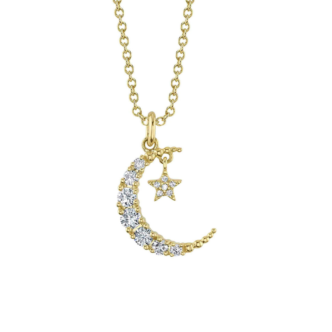 Diamond Moon and Star Necklace in 14k Yellow Gold